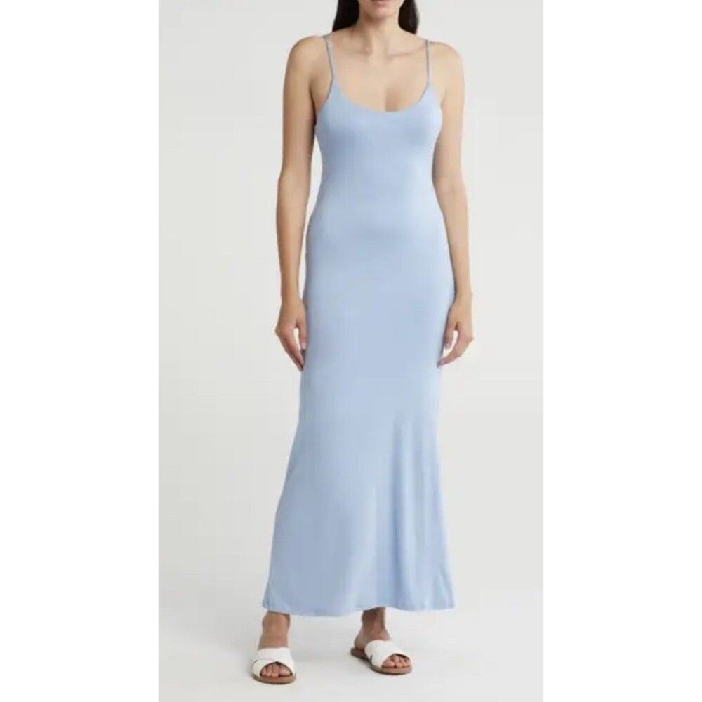 Size Large  Velvet Torch Slip Maxi Dress Light Blue Adjustable Straps